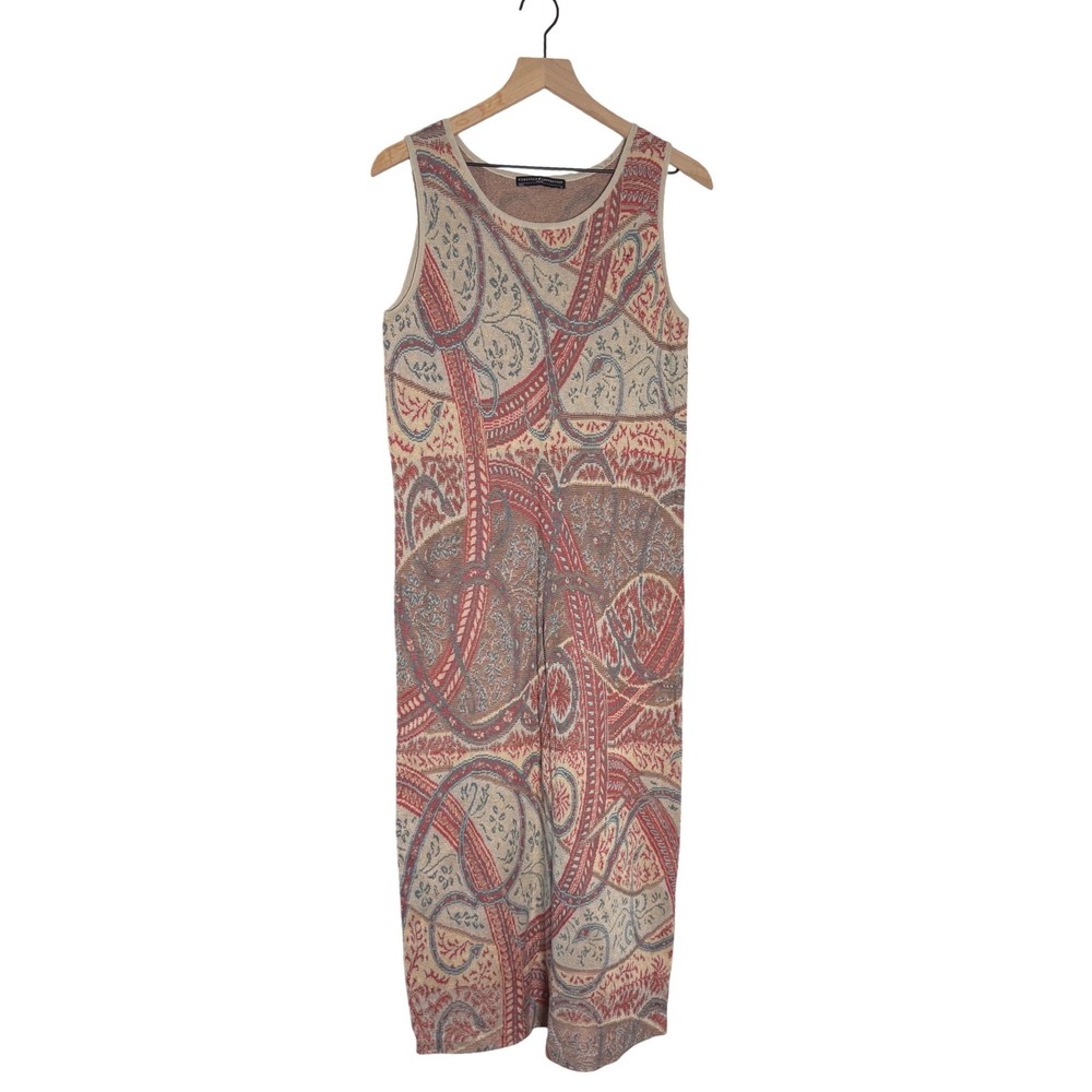 Peruvian Connection  Paisley Knit Sleeveless Midi Sheath Dress Medium